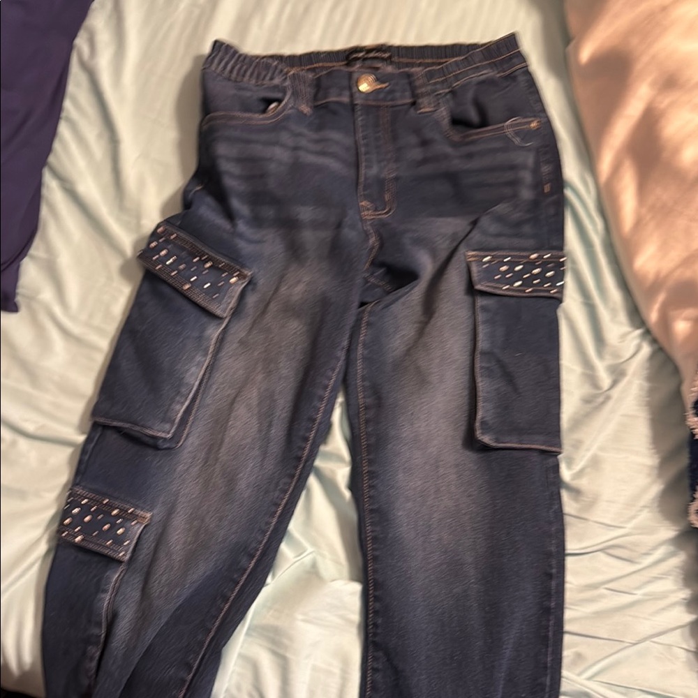 Derek Heart Blue Cargo Pants with Studded Pockets
